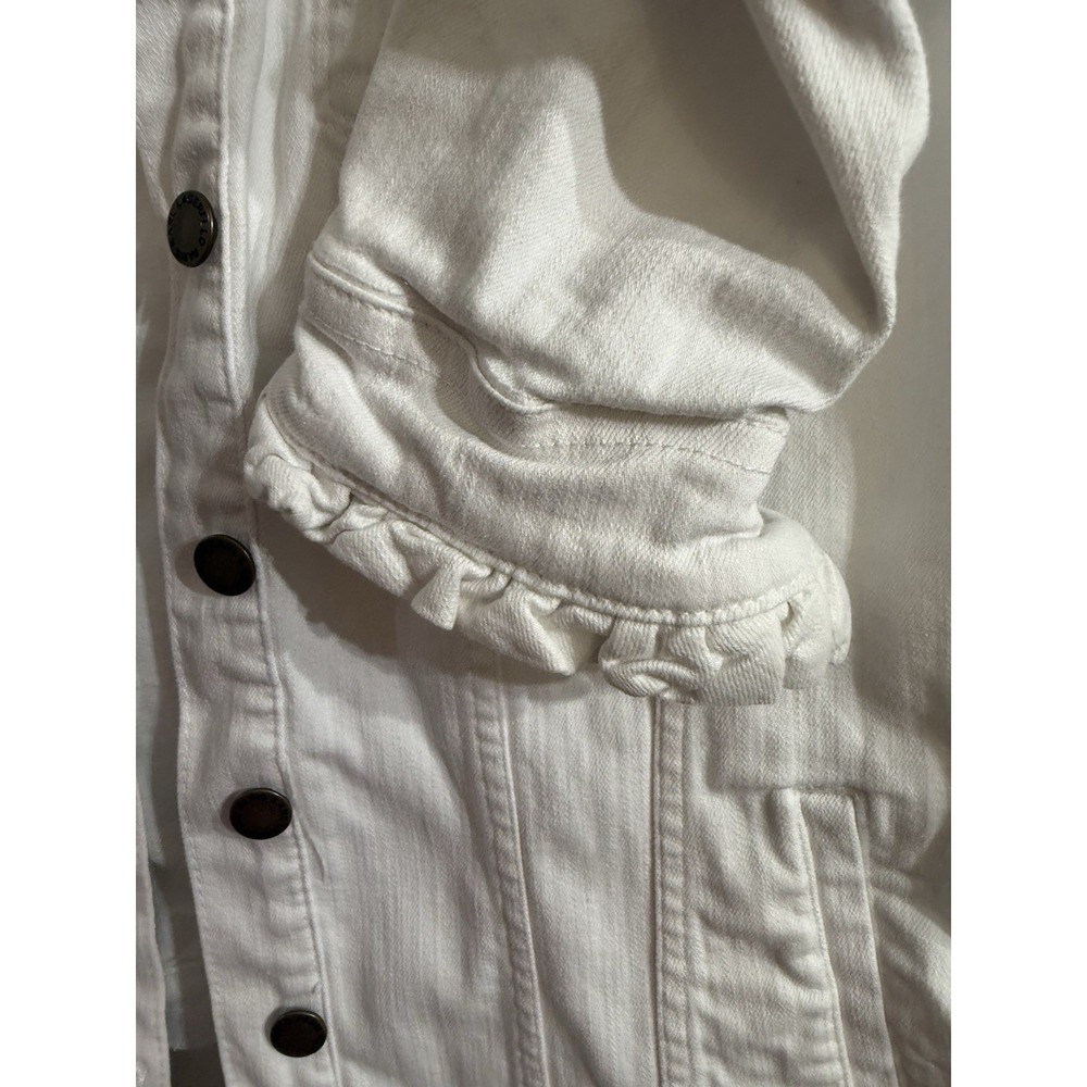 KARL LAGERFELD PARIS Ruffled Denim Jacket White Women's Medium Stretch - Picture 5 of 15